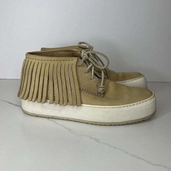 Barleycorn Fringe Cream Leather Booties Sneakers Moccasins Size 7.5 Boho Nubuck - Picture 1 of 12